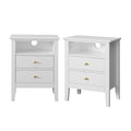 Oikiture Bedside Storage Table - 2-Drawer - White