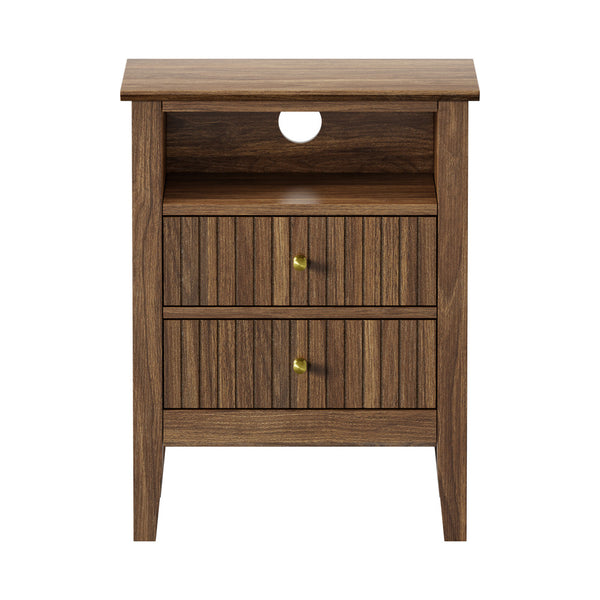 Oikiture Bedside Storage Table - 2-Drawer - Brown