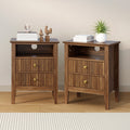 Oikiture Bedside Storage Table - 2-Drawer - Brown