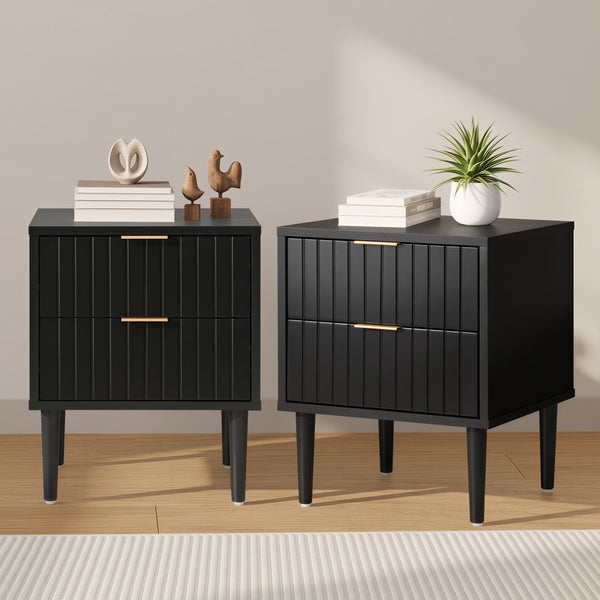 Oikiture Bedside Table - Set of 2 - Black - 2-Drawer - Puti - Black
