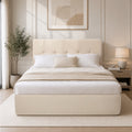 Oikiture Compressed Bed Frame Tufted Headboard Low Platform Linen - Double