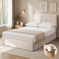 Oikiture Compressed Bed Frame Tufted Headboard Low Platform Linen - Queen