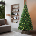 Tinseltown LED Christmas Tree with Rattan Tree Skirt Warm Light Green - 7FT