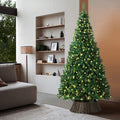 Tinseltown LED Christmas Tree with Rattan Tree Skirt Warm Light Green - 8FT