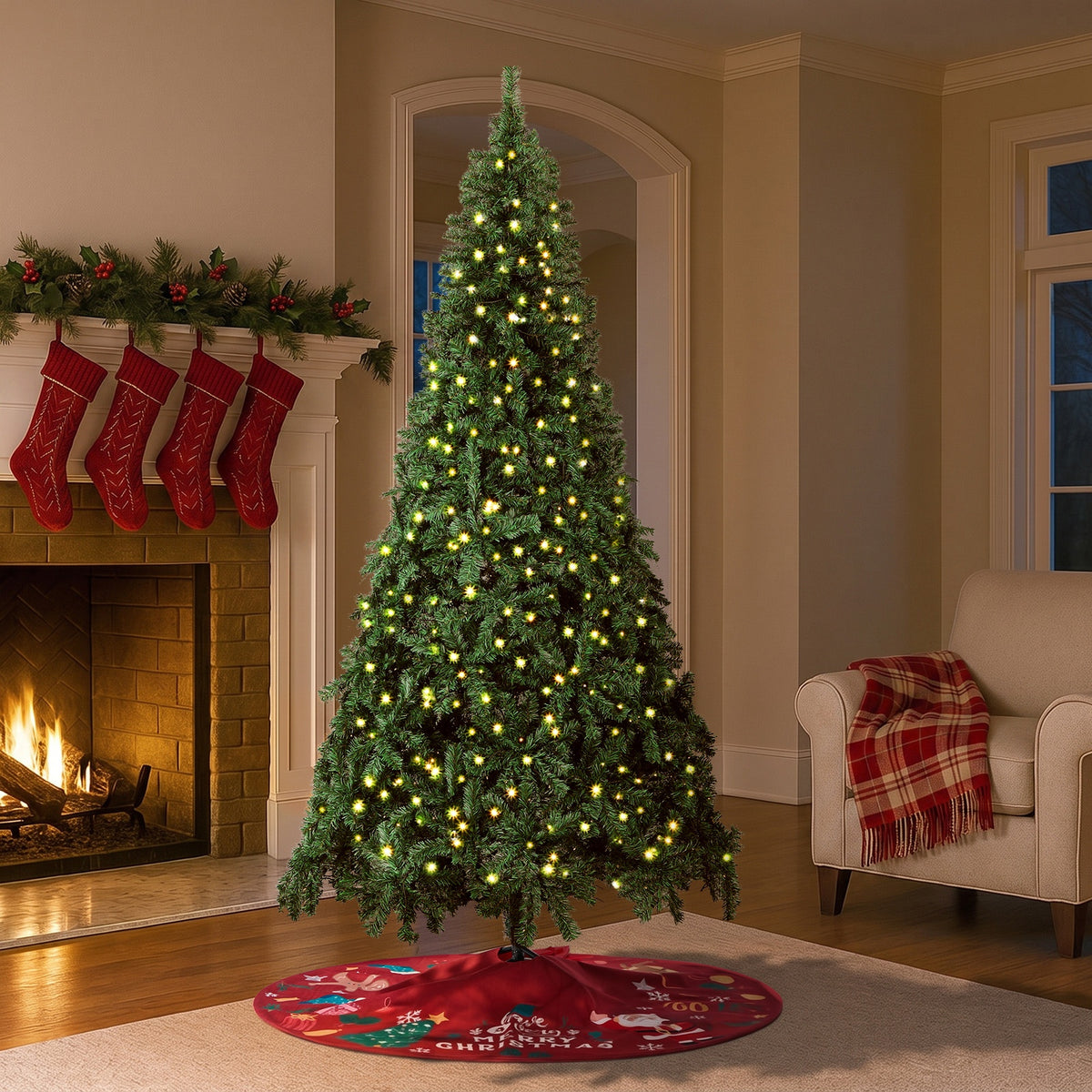 Tinseltown LED Christmas Tree Xmas Trees Decor with Red Tree Skirt - 6FT