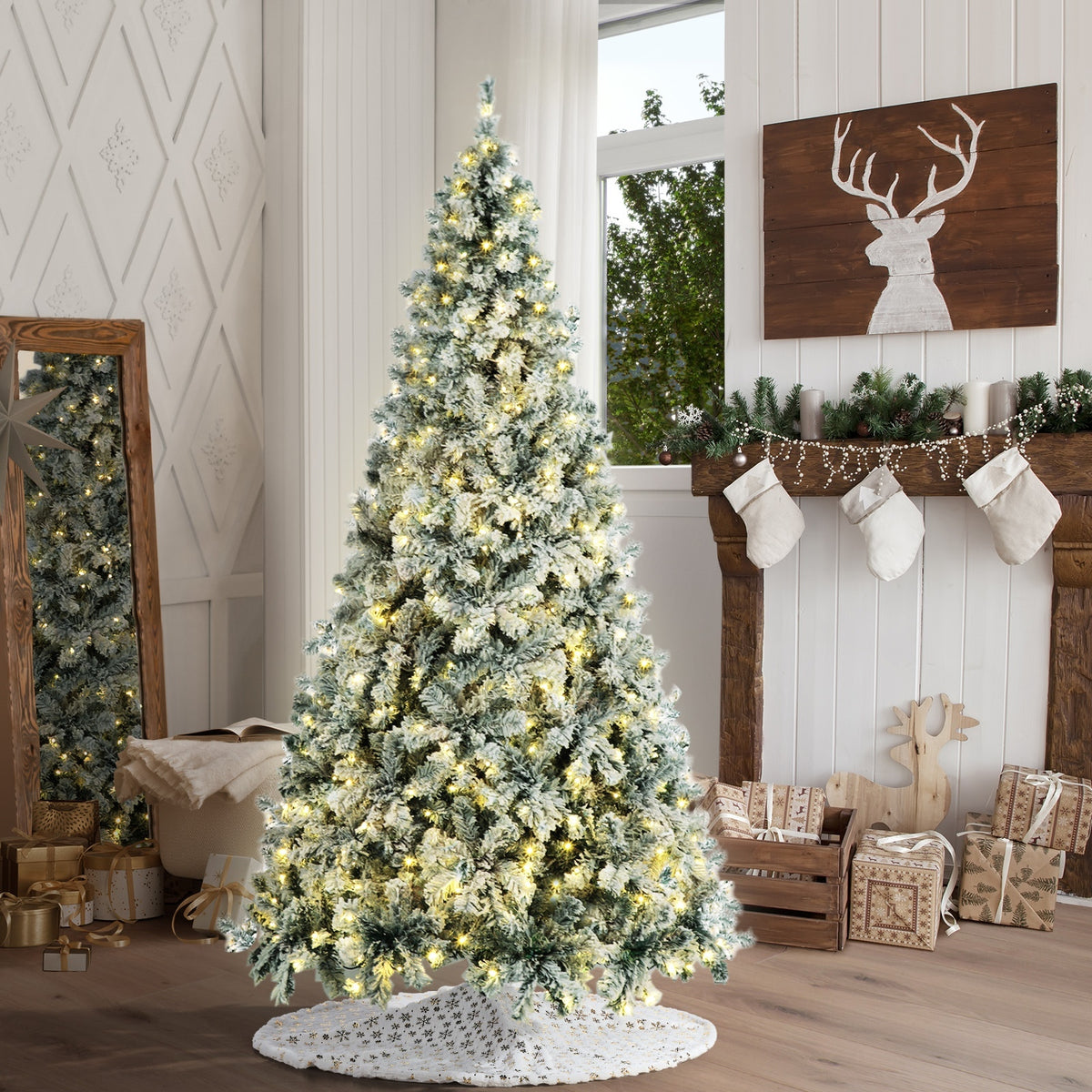 Tinseltown LED Christmas Tree with Tree Skirt Light Snow-sprayed Green - 6FT
