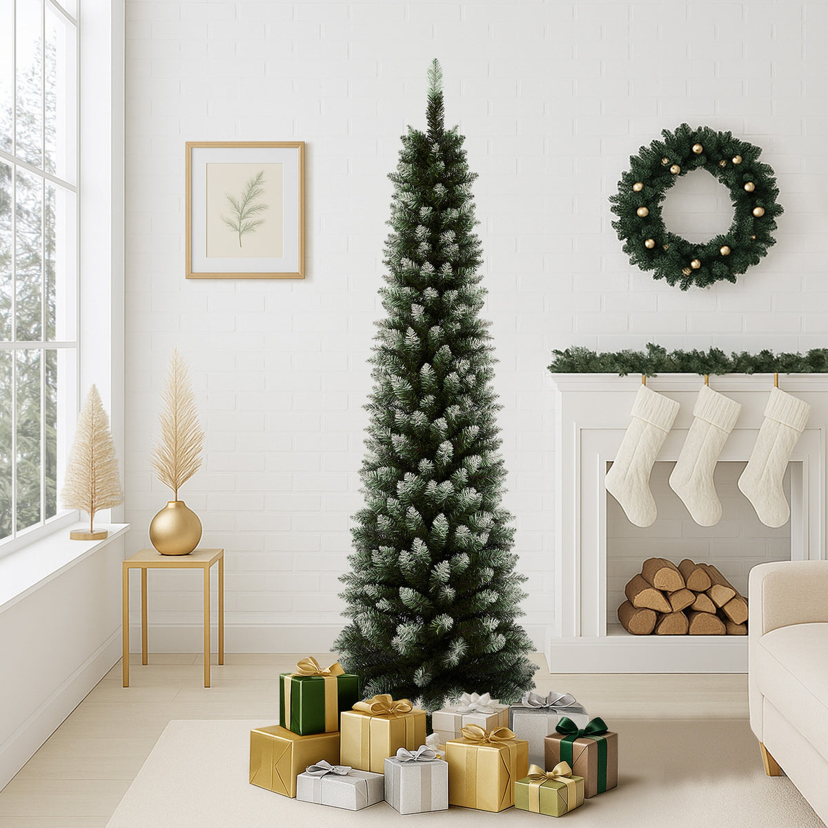 Tinseltown Slim Christmas Tree 1.8M 6FT Xmas Trees Decoration Green and White