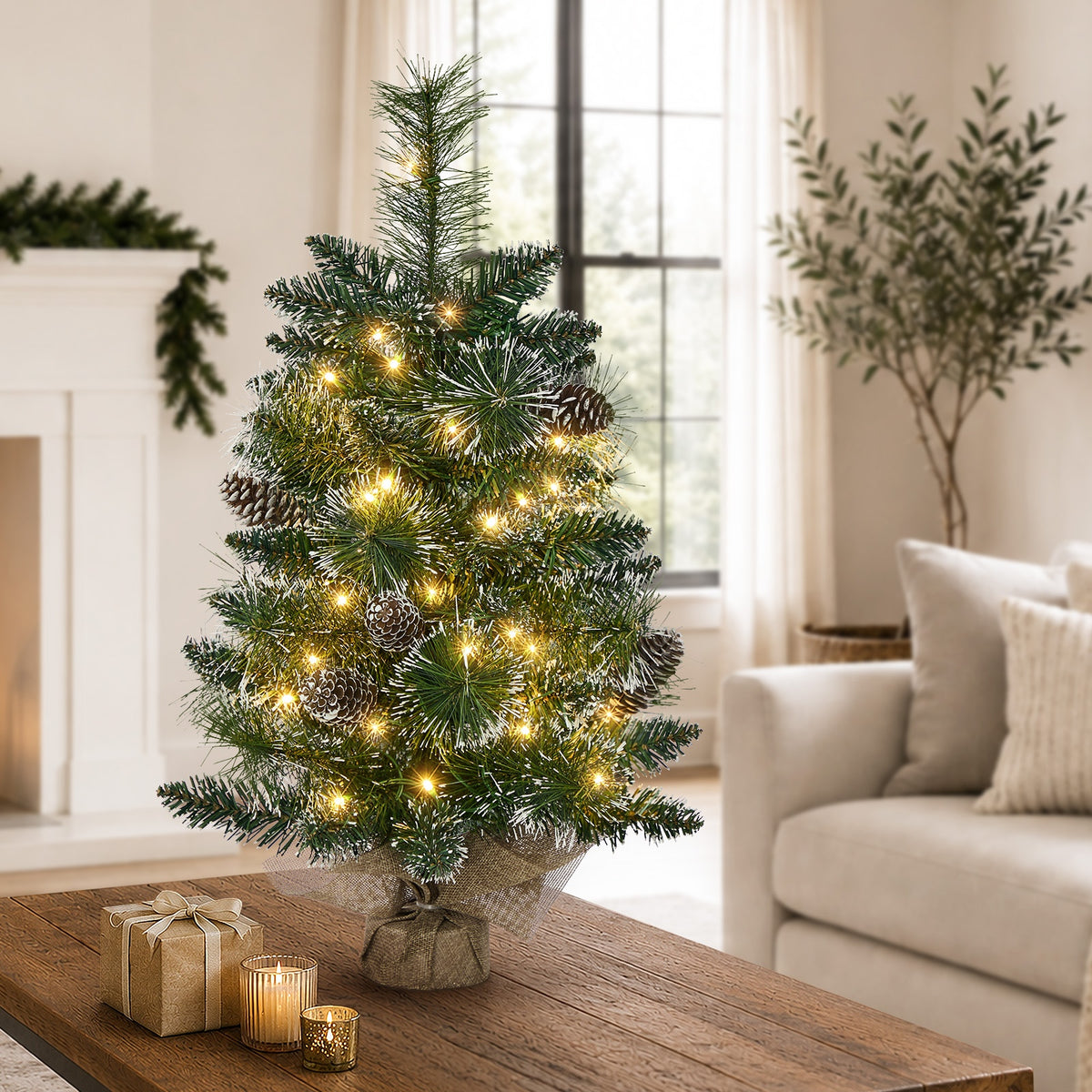 Tinseltown Mini LED Christmas Tree Faux Pine Cones Battery Powered 60cm Green