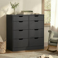 Oikiture 8 Chest of Drawers Tallboy Cabinet Dresser Bedroom Storage - Black