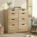 Oikiture 8 Chest of Drawers Tallboy Cabinet Dresser Bedroom Storage - Natural