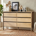Oikiture 6 Chest Of Drawers Dresser Lowboy Storage Handle-Free Bedroom - Natural