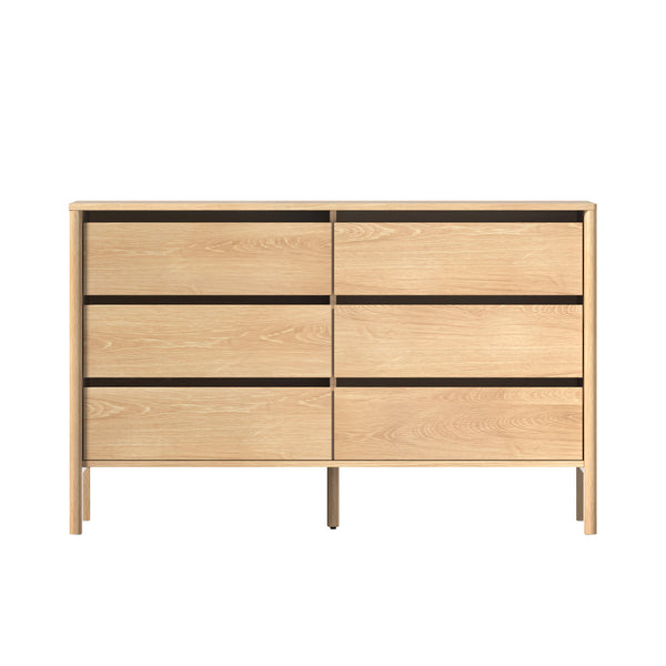 Oikiture 6 Chest Of Drawers Dresser Lowboy Storage Handle-Free Bedroom - Natural