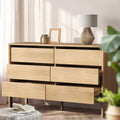 Oikiture 6 Chest Of Drawers Dresser Lowboy Storage Handle-Free Bedroom - Natural