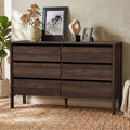 Oikiture 6 Chest Of Drawers Dresser Lowboy Storage Handle-Free Bedroom - Walnut