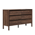 Oikiture 6 Chest Of Drawers Dresser Lowboy Storage Handle-Free Bedroom - Walnut