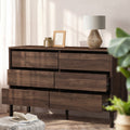Oikiture 6 Chest Of Drawers Dresser Lowboy Storage Handle-Free Bedroom - Walnut