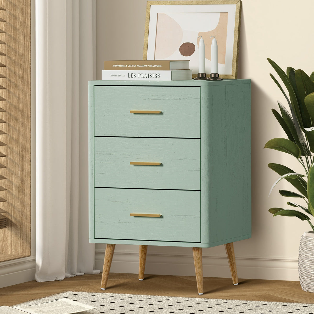 Oikiture 3-Drawer Chest of Drawers - Green