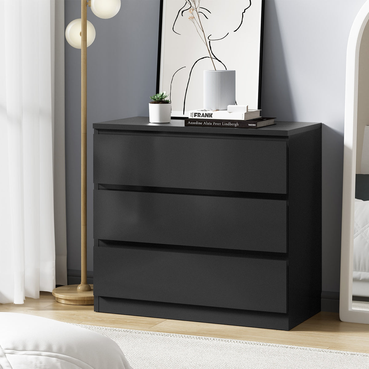 Oikiture 3-Drawer Chest of Drawers - Black