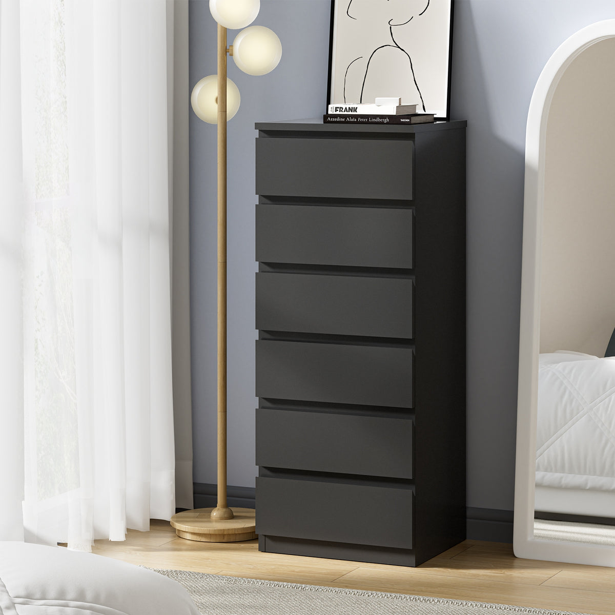 Oikiture 6-Drawer Chest of Drawers - Black