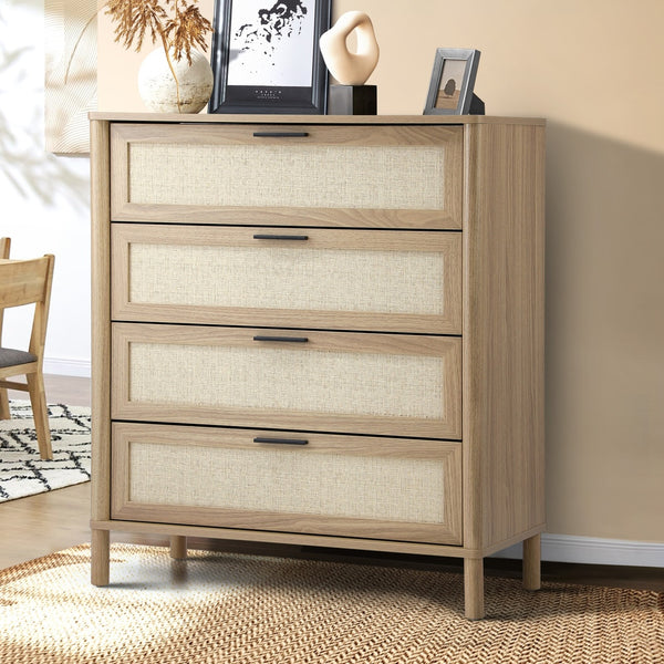 Oikiture Tallboy Rattan Chest of 4 Drawers