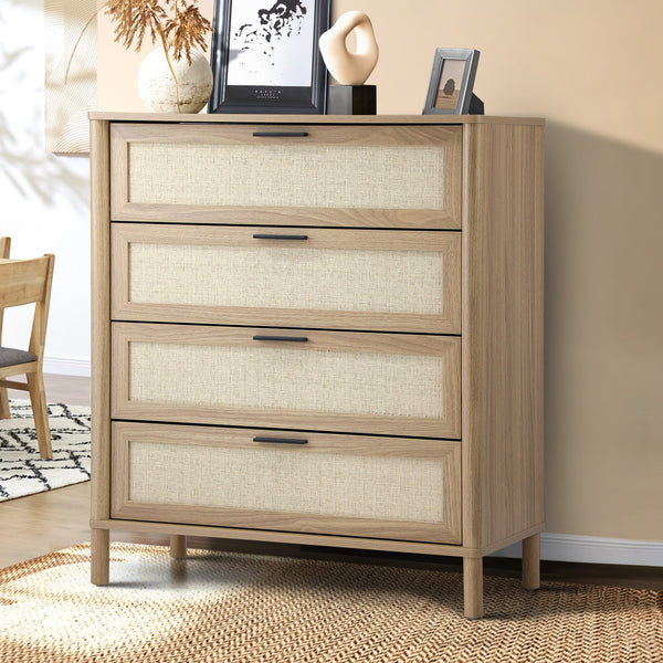 Oikiture 4 Drawer Rattan Chest of Drawers