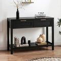 Oikiture Rattan Console Table - Black