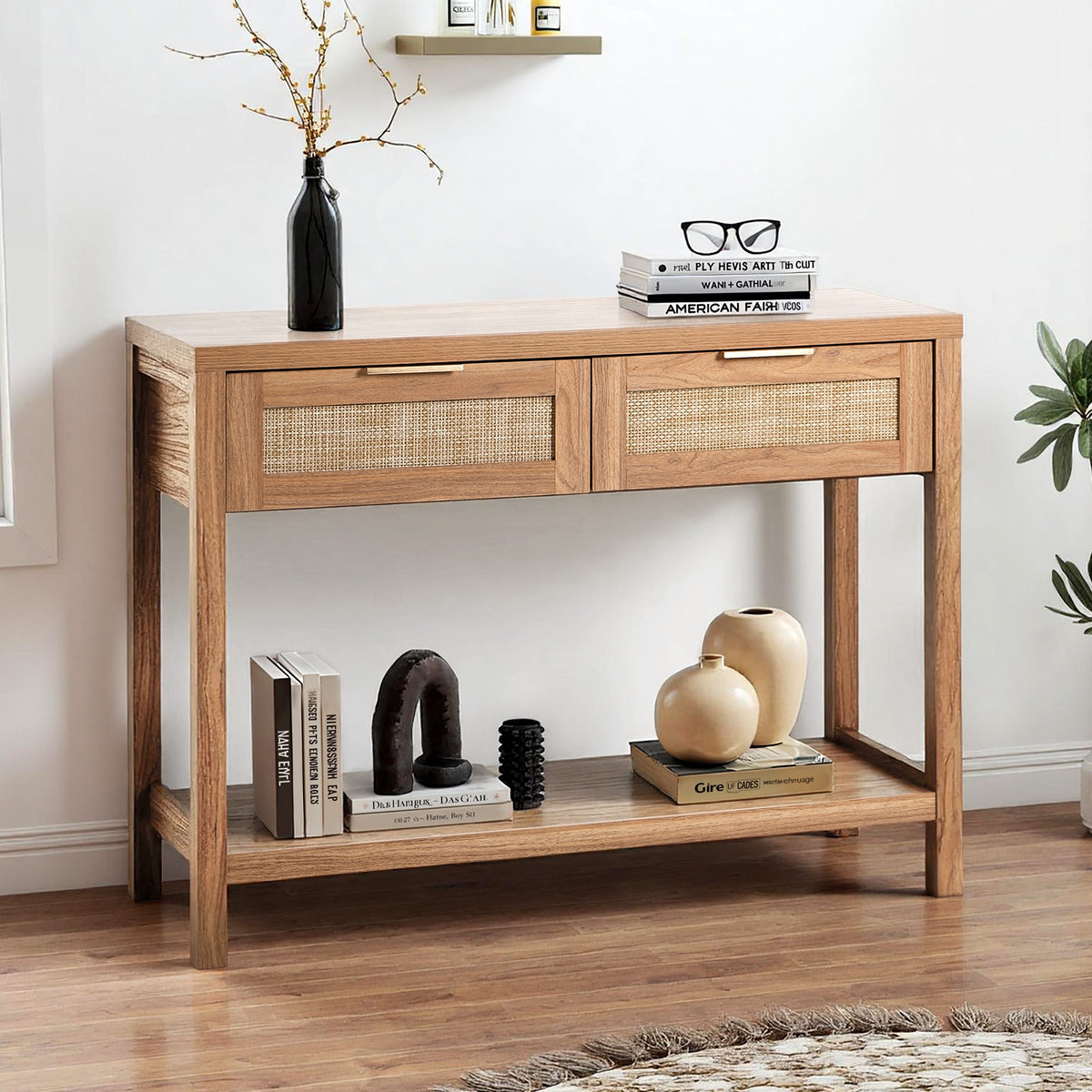 Oikiture Rattan Console Table - Natural