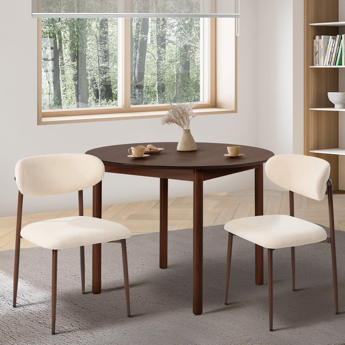 Oikiture Dining Chairs Kitchen Chair Cafe Lounge Chair Boucle - Walnut & Beige / 2
