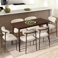 Oikiture Dining Chairs Kitchen Chair Cafe Lounge Chair Boucle - Walnut & Beige / 2