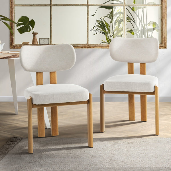 Oikiture Set of 2 Linen Chair with Padded Seats - Beige