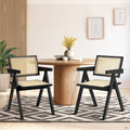 Oikiture Set of 2 Rattan Dining Chairs - Black