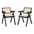 Oikiture Set of 2 Rattan Dining Chairs - Black