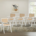 Oikiture Dining Chairs Rattan Chair - White / 4