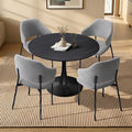 Oikiture Dining Table Round Table Sherpa Dining Chairs - Grey & Black