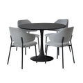 Oikiture Dining Table Round Table Sherpa Dining Chairs - Grey & Black