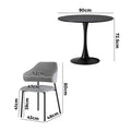 Oikiture Dining Table Round Table Sherpa Dining Chairs - Grey & Black