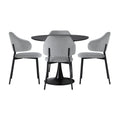 Oikiture Dining Table Round Table Sherpa Dining Chairs - Grey & Black