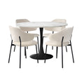 Oikiture Dining Table Round Table Sherpa Dining Chairs - White & Black