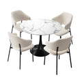 Oikiture Dining Table Round Table Sherpa Dining Chairs - White & Black