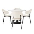 Oikiture Dining Table Round Table Sherpa Dining Chairs - White & Black