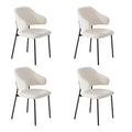 Oikiture Dining Table Round Table Sherpa Dining Chairs - White & Black