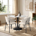 Oikiture Dining Table Round Table Sherpa Dining Chairs - White & Black