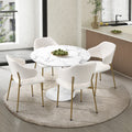 Oikiture Dining Table Round Table Sherpa Dining Chairs - White & Gold