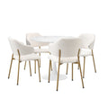 Oikiture Dining Table Round Table Sherpa Dining Chairs - White & Gold