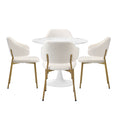Oikiture Dining Table Round Table Sherpa Dining Chairs - White & Gold