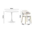 Oikiture Dining Table Round Table Sherpa Dining Chairs - White & Gold