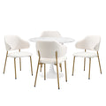 Oikiture Dining Table Round Table Sherpa Dining Chairs - White & Gold