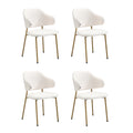 Oikiture Dining Table Round Table Sherpa Dining Chairs - White & Gold