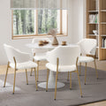 Oikiture Dining Table Round Table Sherpa Dining Chairs - White & Gold