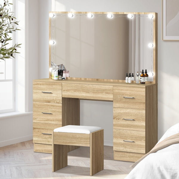 Oikiture LED Makeup Dressing Table with Mirror - Natural